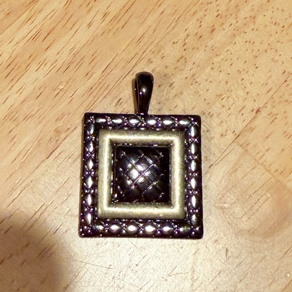 Lia Sophia Black and Good Square Pendant with Intricate Design